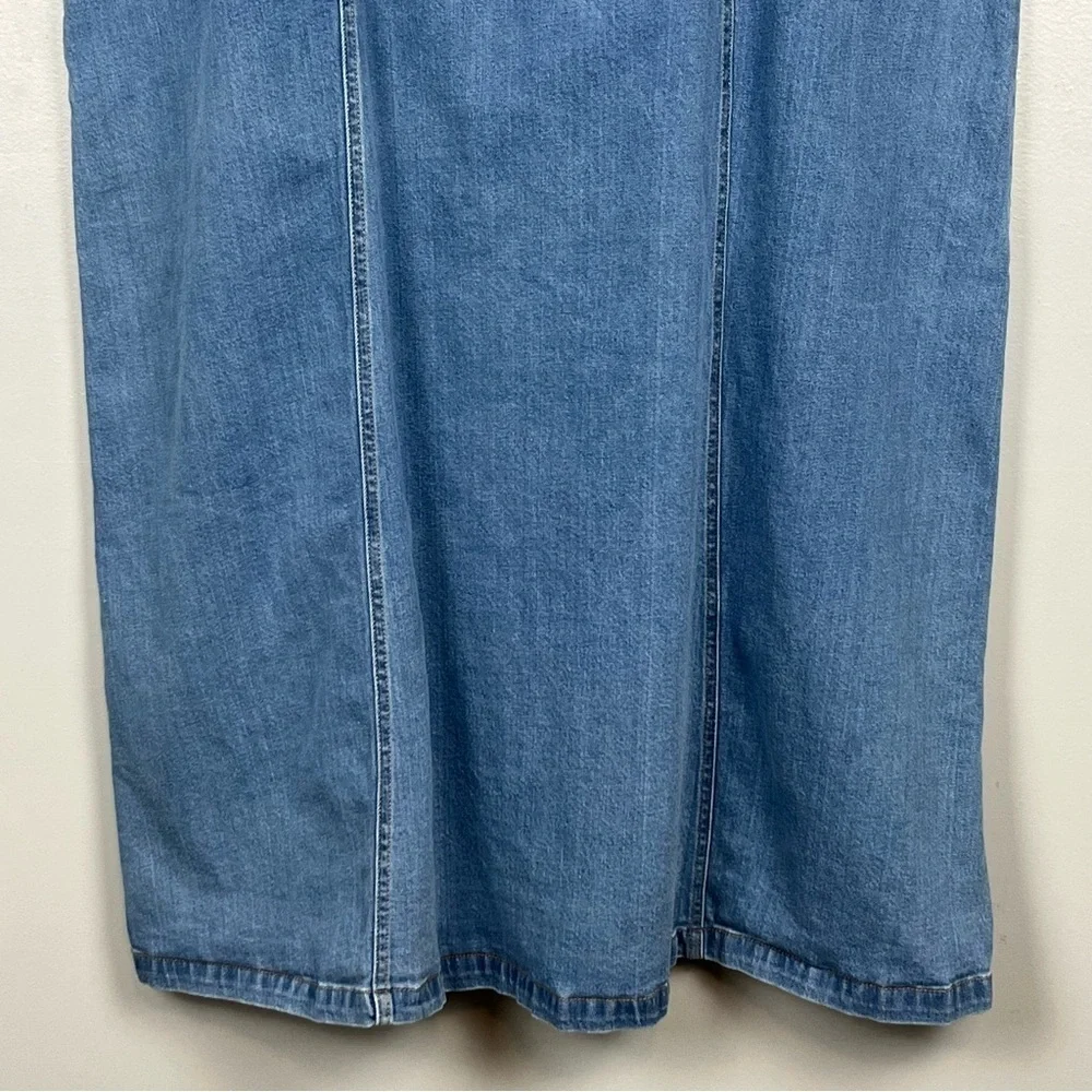Uskees Manchester Matilda medium wash back zip flat front jean skirt, US 18.